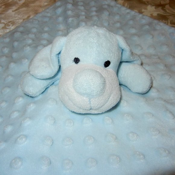 HTF ELEGANTBABY  Puppy Dog Lovey Blue Bumpy Blankie Security Toy Plush - Picture 2 of 4
